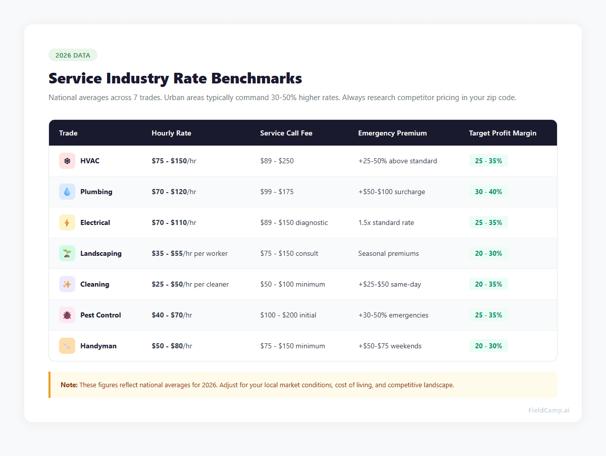 2026 Service Industry Rate Benchmarks