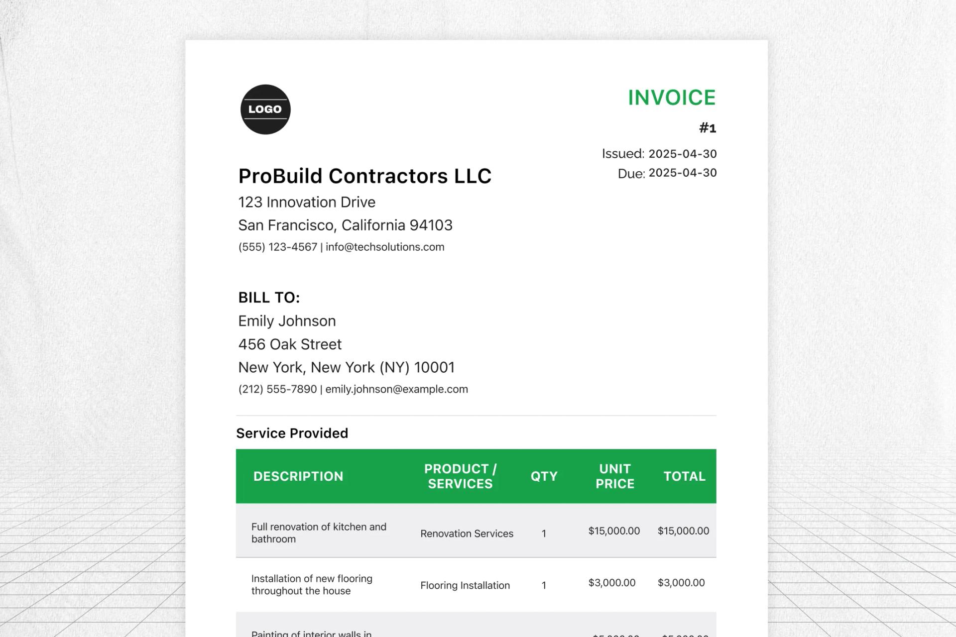 Free General Contractor Invoice Template