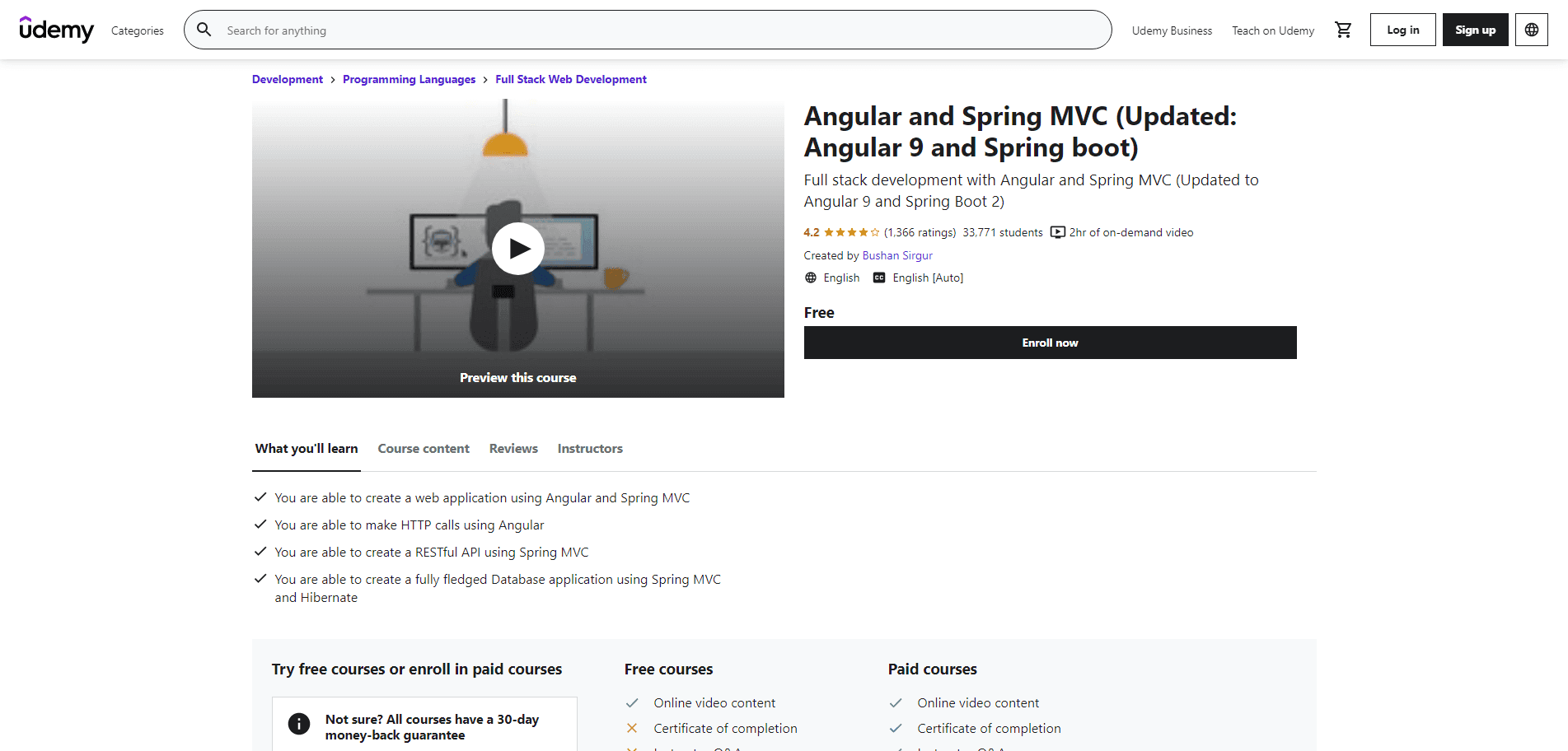 Full stack development course with spring boot