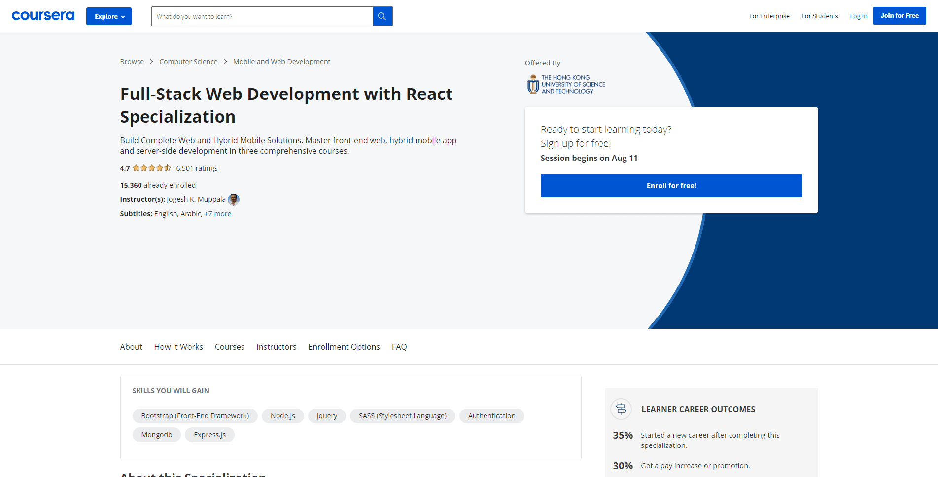 Full stack web development with react course